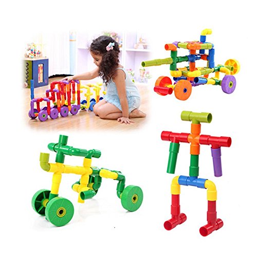 Onshine 72pcs Plastics Pipe Plug Match Building Puzzle Toys Assembling Educational Construction Toy Set for Children Boys Girls