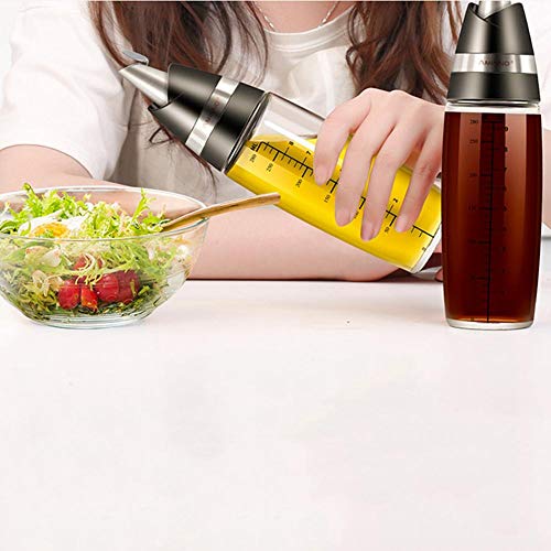 Preisvergleich Produktbild Ölspender Set 300Ml auslaufsicheres Öl-Flasche-flüssiges Mengen-automatisch öffnendes Abdeckungs-Glas-messendes Öl-Dosen-Öl-Ausgießer-Abgabe-Flaschen Olivenöl-Glas-Zufuhr, zum des kochenden