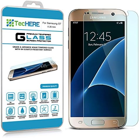 TecHERE GlassShield - Premium Tempered Glass Screen Protector for Samsung Galaxy S7 - High Quality and Crystal Clear - 0.26 mm Ultra Thin - 9H Hardness - Scratch Proof, Shatter Proof and Anti Fingerprint