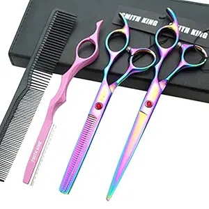 Smithking 7.0 Inch, Rainbow: 7.0 Inches Professional Hair Cutting Thinning Scissors Set With Razor (Rainbow)