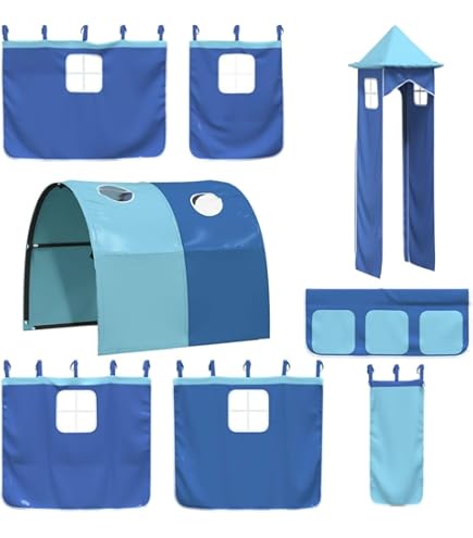 Gordijnen voor hoogslaper met toren polyester wit en zwart
