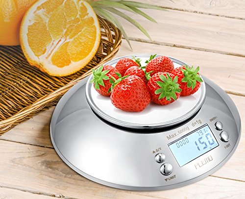 Plemo Digitale Küchenwaagen mit Edelstahlschüssel, Timer, Temperatursensor und Tara-Funktion, bis 5 kg - 6
