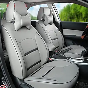 RideoFrenzy Luxury Nappa Leather Car Seat Covers for Hyundai Venue | Skin Fit Tailor Made Stitching | Grey with Black Color Piping | 14mm Evlon Foam