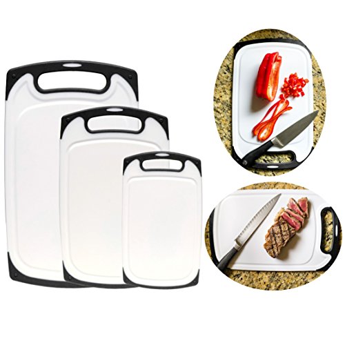 Cisixin 3 Stück Kunststoff Rutschfestes Schneidebrett Antibakterielles Schneidebrett Set, Weiß mit Schwarz Rand