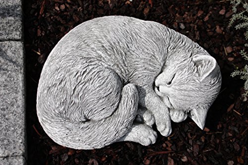 Steinfigur Katze schlafend, eingerollt, frostfest bis -30°C, massiver Steinguss - 4