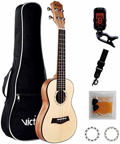 Concert Ukulele 23 Inch Spruce and Aquila Strings with Beginner Kit : Gig Bag,Tuner,Straps,Picks and Nylon String - Natural Color ( Seagull )