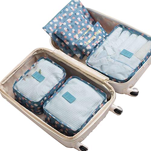 Preisvergleich Produktbild Ndier Reisegepäck-Organizer-Set, Reise-Würfel, Aufbewahrungsbox, Reisetasche, Reisetasche, Reisekompression Reise-Organizer, Gepäck-Organizer, 1 Set (6-teilig) - Blau
