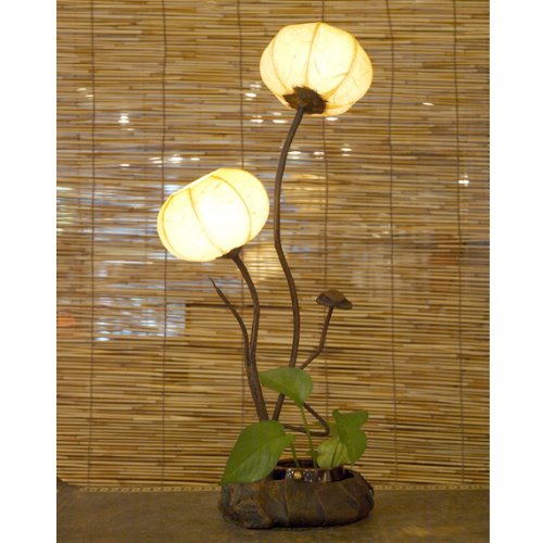 Mulberry Rice Paper Ball Handmade Flower Buds Design Art Shade Green Round Globe Lantern Brown Asian Oriental Decorative Bedside Floral Accent Unusual Uplight Table Floor Lamp
