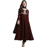 MOKOSH Women's Silk Embroidered Anarkali Kurta and Pant with Dupatta Set | 3 Piece Ethnic Kurta Set for Women | Regular Fit T