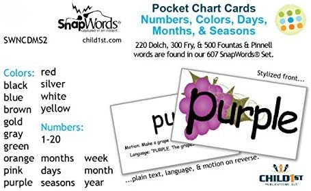 SnapWords Numbers, Colors, Days, Months, &amp; Seasons Pocket Chart Cards