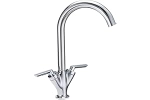 Funime® Kitchen Sink Mixer Taps Monobloc Swivel Spout Chrome Brass Dual Lever with Hoses Traditional Kitchen Mixer Taps 1 Hole