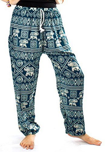 Lofbaz Mujer Elefantes Sello Cordón Harén Boho Pantalones Verde Trullo M