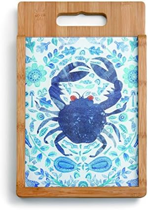 Demdaco Blue Crab Wood and Glass Cutting Board Set, Multicolor
