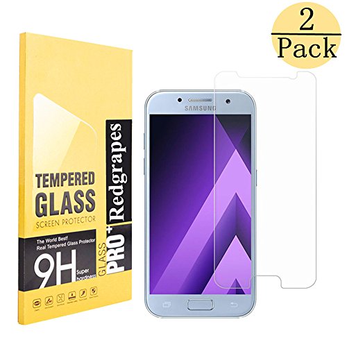 Preisvergleich Produktbild Samsung Galaxy A3 2017 Displayschutz Schutzfolie Ausgeglichenes Glas , Redgrapes[Haute transparence][Anti-Bläschen][9H Härte] Displayschutz Screen protector für Samsung Galaxy A3 2017 -2 Pack
