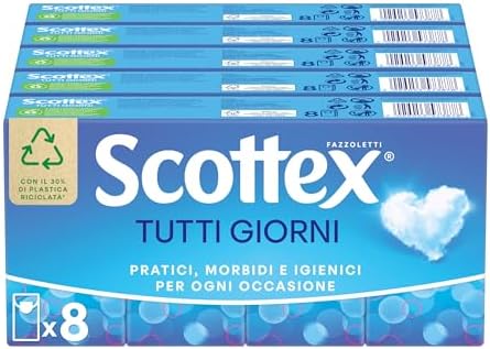 Scottex Tutti i Giorni, Fazzoletti di carta, Prodotto in Italia, Con Carta certificata FSC, 80 Pz (10x8)