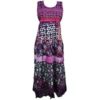 Clarise Women Summerdress Printed Sleevless Flared Cotton Peasant Boho Fashion Sundresses S/M
