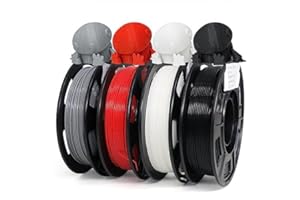 Yousu Filamento PLA+ Multicolor 1.75mm，Filamento PLA Plus para Impresora 3D，Filamento PLA Más Fuerte，Precisión Dimensional +/- 0.02mm，4 Paquetes，Carretes de 0.25kg，Total 1kg，Gris Rojo Blanco Negro