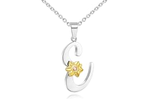Shining Charm Christmas Birthday Sunflower Initial Necklace Letter Pendant Name Necklace Jewellery Gifts for Women Girls Mothers Day Necklaces Chain 18"- 20"