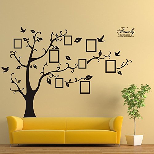 FPBS Riesige Bilderrahmen Fotorahmen Speicher Baum Gedächtnis Baum mit Rebe Baum Zweige „Family“ Wandtattoo Sticker (Links nach rechts, Schwarz) - 2