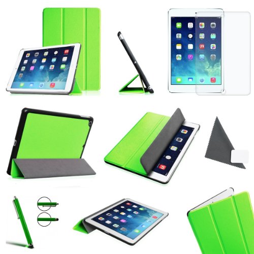 Invero® Premium Leder Smart Cover Case Schutzhülle Etui Tasche für Apple Ipad Air / Ipad 5 5th Gen mit Rückenschutz und Unterstützt Sleep / Wake Funktion umfasst Displayschutzfolie & Stylus (Grün / Green)