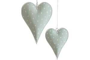 DEKO AS GMBH Metallherzen Herzen zum Aufhängen - Herzanhänger aus Metall - Dekoherzen - Dekoration - Vintage - Shabby Chic - 1 VE = 2 Stück - ca.7.5 x 10 cm - Grün mit weißen Punkten - AD68372