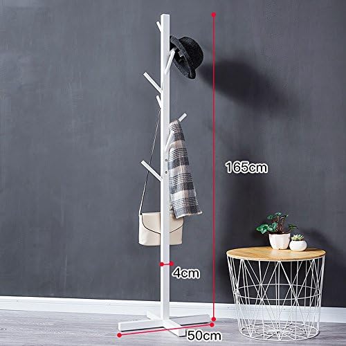 YMJ Coat rack Simple Floor Standing Coat Rack Tree Solid Wood Wooden With 8 Hooks 165cm Home Bedroom Storage (Color : White)