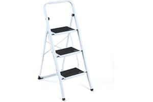 ARLOPU Escalera Plegable de 3 Peldaños, Escalera con Peldaños Antideslizantes de 20x30 cm, Step Ladder 3 Step con Pasamanos y Pies Antideslizantes, Soporta hasta 150 kg