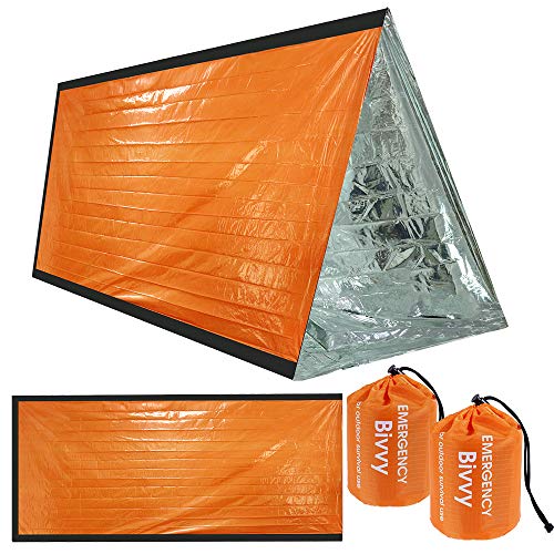 Nabance 2PCS Couverture de Survie Reutilisable Sac de Couchage de Survie pour Le Camping en Plein Air et la Imperméable Survie Bivy Sac Survie Materiel Imperméable Randonnée Couvertures Thermique Kit