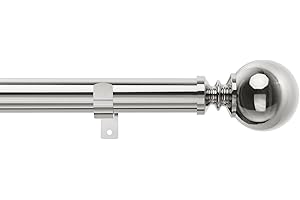 Eson Casa Curtain Pole Extendable 210 to 300cm(82-118"), 28 mm Diameter Adjustable Curtain Rod with 60mm Metal Ball Finials for Eyelet Curtains, Heavy Duty Decorative Windows Rod, Chrome