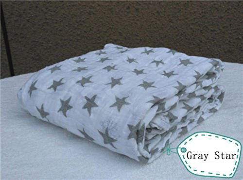 Hotportgift Baby Unisex Soft Swaddle Blanket Baby Muslin Blanket Wrap 47"*47" 100% Cotton (Grey Star)