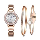 MAMONA Damen Uhr analog Japanisches Quarzwerk mit Edelstahl Armband Set Rose Gold L68008RGGTS