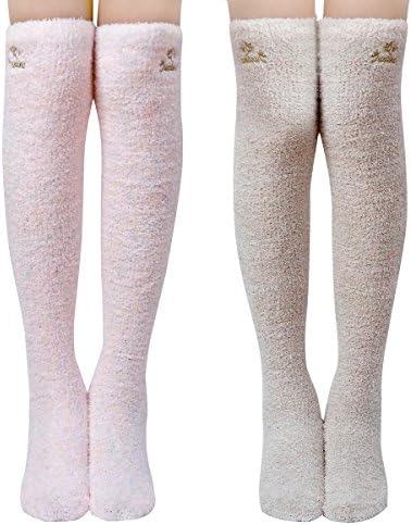 Sweet Nana Super Soft Warm Fuzzy over the Knee High Long Winter Cozy Slipper Socks - 2 Pairs - Value Pack