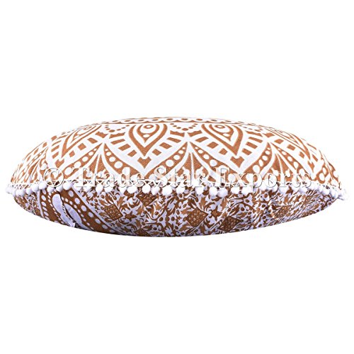 indischen rund Mandala Kopfkissen 81,3 cm groß golden Ombre Boden Kissen, dekorativer Überwurf-, POM POM Outdoor Kissenbezug, Boho Pouf Polsterhocker, Roundie kissenrollen gold - 3