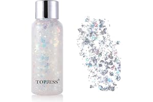 TOPJESS Lentejuelas de sirena con purpurina líquida, Body Glitter Gel, Sombra de ojos, gel para el cuerpo, festival, cosméticos, para el pelo, maquillaje de larga duración, brillo de 30 g
