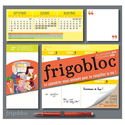 Frigobloc 2020 Hebdomadaire - Calendrier d'organisation familiale par semaine (de sept 2019 à déc 2020): Le calendrier maxi-aimanté pour se simplifier la vie