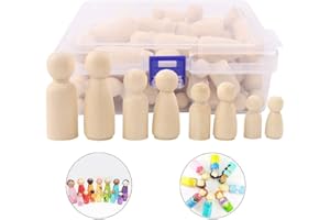 PVEATH Muñecas de clavija de madera personas inacabadas,50 piezas de muñecas de madera decorativas de bricolaje,pintura de madera para niños,proyectos de arte artesanal juguete de decoración