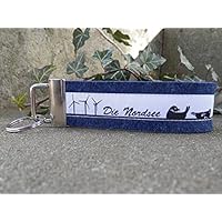 Schlüsselanhänger Schlüsselband Wollfilz dunkelblau Die Nordsee Skyline schwarz weiß!