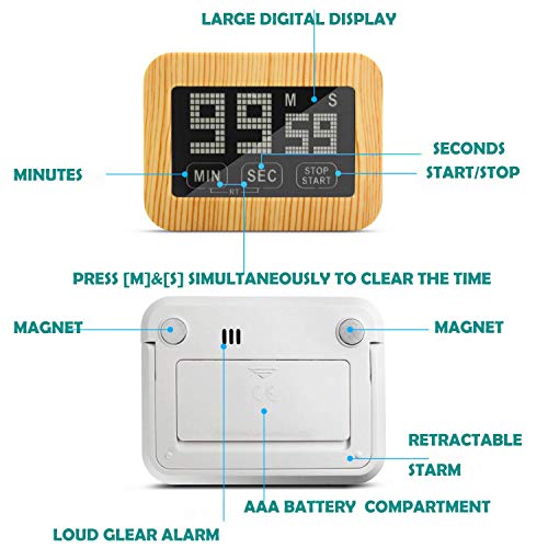ZealBoom Touchscreen Küchenuhr Timer Digitaler, Küchentimer Magnetisch Elektronische Eieruhr Stoppuhr mit LCD Display und Stand, Lauter Wecker für Kochen/Studie/Sport Übung (AAA Batterien) - 6