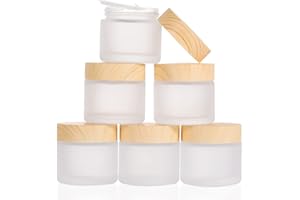 LUFEVRM 6 Stück Glas Döschen,60ml Leer Dosen,Creme behälter,Kleine Dosen mit Bezug aus Holzmaserung,Mattiert Glastiegel Benutzt für Kosmetika,Lippenbalsam,Lotionen,Cremes,Proben Reisebehälter