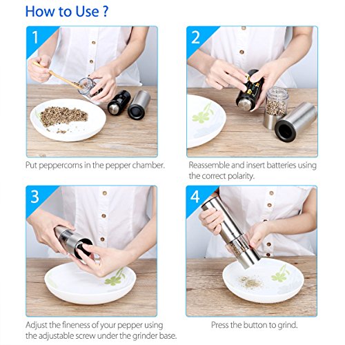 SimpleTaste-Elektrische-Salz-und-Pfeffermhle-im-Set-mit-Einstellbarem-Keramikmahlwerk-Edelstahl-Salzmhle-Gewrzmhle-mit-Sichtfenster