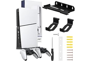 Niciksty Uchwyt ścienny PS5/PS5 Slim, uchwyt ścienny do konsoli PS5 Slim/PS5 (Disc/Digital Edition) z 2 uchwytami na kontroler, stalowy uchwyt ścienny PS5/PS5 Slim konsola uchwyt ścienny do PS5