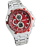 Herrenarmbanduhr Curren Red Star - Edelstahl mit Lederarmband - Präzessionsuhrwerk