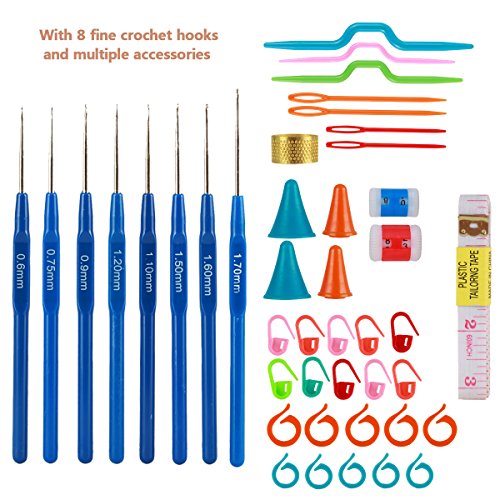 Bytan Häkelnadel Set Crochet Hook Set mit 16 Häkelnadeln (0,6mm- 6,0mm) + Schere, Zopfmusternadel, Split Markierungsring Locking, Maschenmarkierer, Fingerhut, Zähler, Nadelkappe, Nähnadeln, Maßband - 3