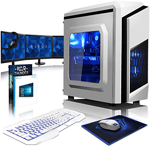 VIBOX Killstreak GS770-432 Komplett-PC Paket Gaming PC - 4,2GHz Intel i7 Quad Core CPU, GTX 1070, leistungsfähig, Desktop Gamer Computer mit Spielgutschein, 3x Dreifach 22" Monitor, Gamer Tastatur & Mouse, Windows 10, Blau Innenbeleuchtung, lebenslange Garantie* (3,6GHz (4,2GHz Turbo) Superschneller Intel i7 7700 Kabylake Quad 4-Core Prozessor CPU, Nvidia GeForce GTX 1070 8GB Grafikkarte, 32GB DDR4 2133MHz RAM, 480GB SSD, 2TB Festplatte, 600W 85+ Netzteil, F3 Weiß Gehäuse, B250 Mainboard)