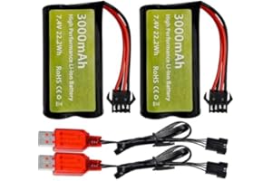 ZYGY 2PCS 7.4V 3000mAh 15C 2S Li-Ion Batería con Enchufe SM-4P con Cable de Carga USB para EC08 DE85 Vehículos teledirigidos/Barcos teledirigidos/Drones teledirigidos