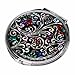 Mother of Pearl Art Deco Black Round Double Compact Handbag Purse Makeup Cosmetic Pocket Hand Mirror with Arabesque Design