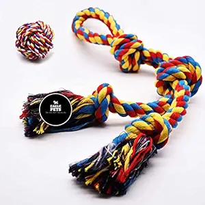 Eagle Pets Pack of 2 Dog Rope Toy for Puppies Aggressive Chewers Indestructible Dog Rope for Puppy Small Medium Dogs Tug of War Dog Toy Teeth Cleaning with 4 Knots (Color May Vary)