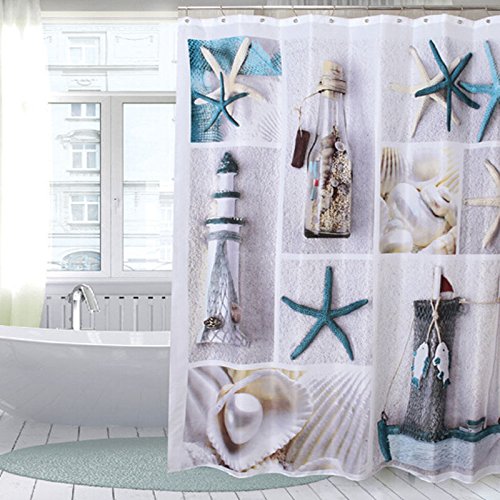 Lussoliv 0191156545177 180x180cm Seashell Bathroom Curtain