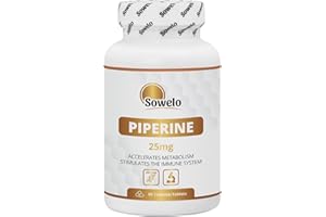 ‎SOWELO Sowelo - Piperin 25mg, Nahrungsergänzungsmittel, Unterstützt die Aufnahme von Nährstoffen, Piperine Verbessert die Konzentration - 90 Kapseln