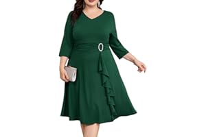 Hanna Nikole Damska sukienka koktajlowa z falbankami w dużych rozmiarach, rękawy 3/4, sukienka imprezowa